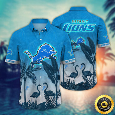 Detroit Lions Hawaii Shirt Flamingo And Flower Funny Aloha Shirt