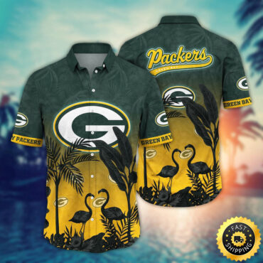 Green Bay Packers Hawaii Shirt Flamingo And Flower Funny Aloha Shirt