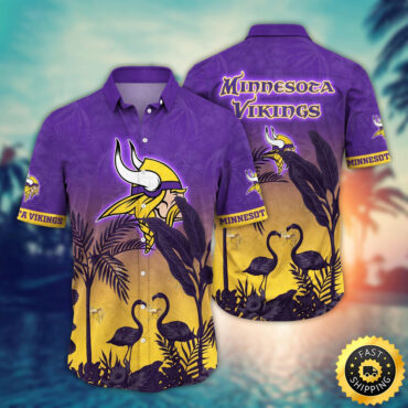 Minnesota Vikings Hawaii Shirt Flamingo And Flower Funny Aloha Shirt