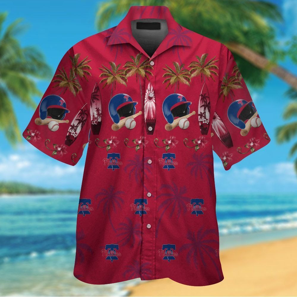 Philadelphia Phillies Short Sleeve Button Up Tropical Hawaiian Shirt Ver06