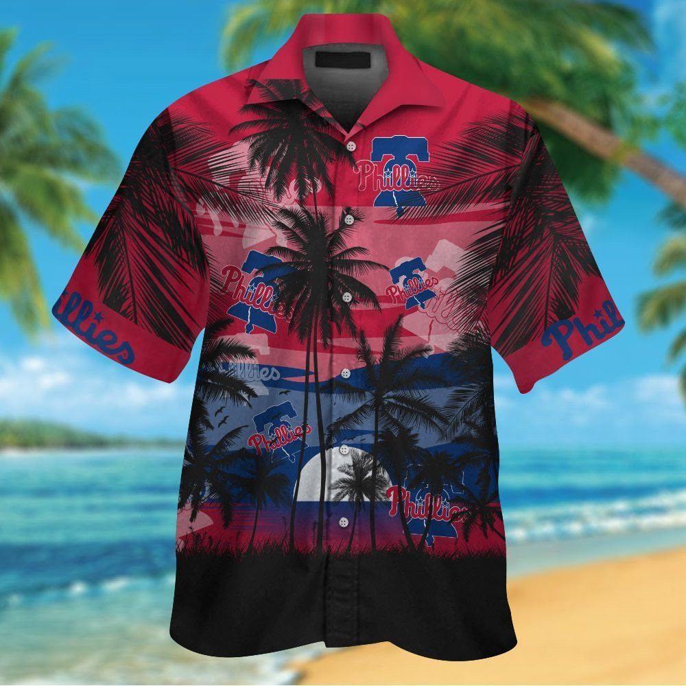 Philadelphia Phillies Short Sleeve Button Up Tropical Hawaiian Shirt Ver07