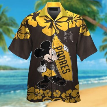San Diego Padres Mickey Mouse Short Sleeve Button Up Tropical Hawaiian Shirt
