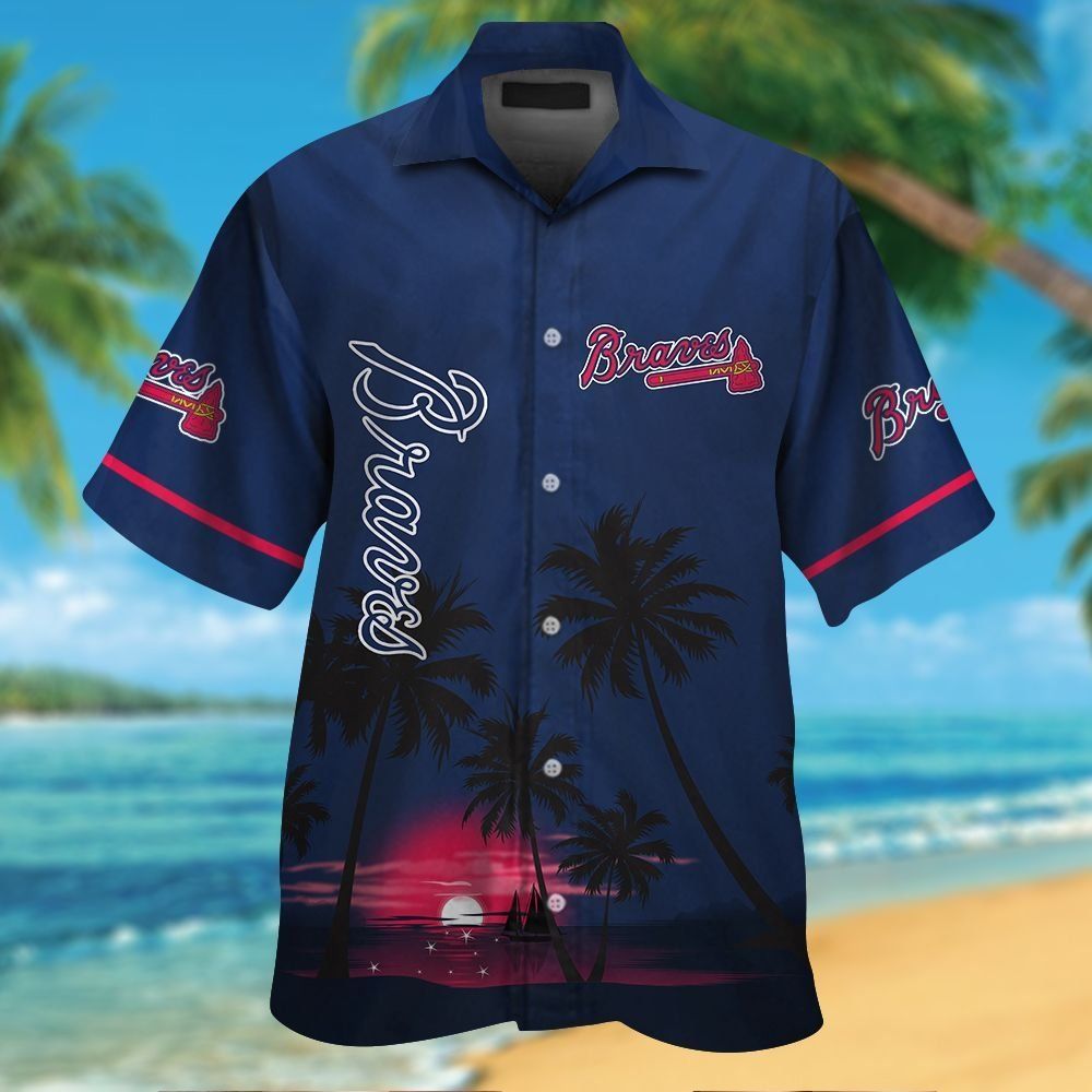 Atlanta Braves Short Sleeve Tropical Hawaiian Shirt Button Up