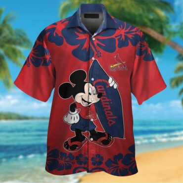 St. Louis Cardinals Mickey Mouse Short Sleeve Button Up Tropical Hawaiian Shirt