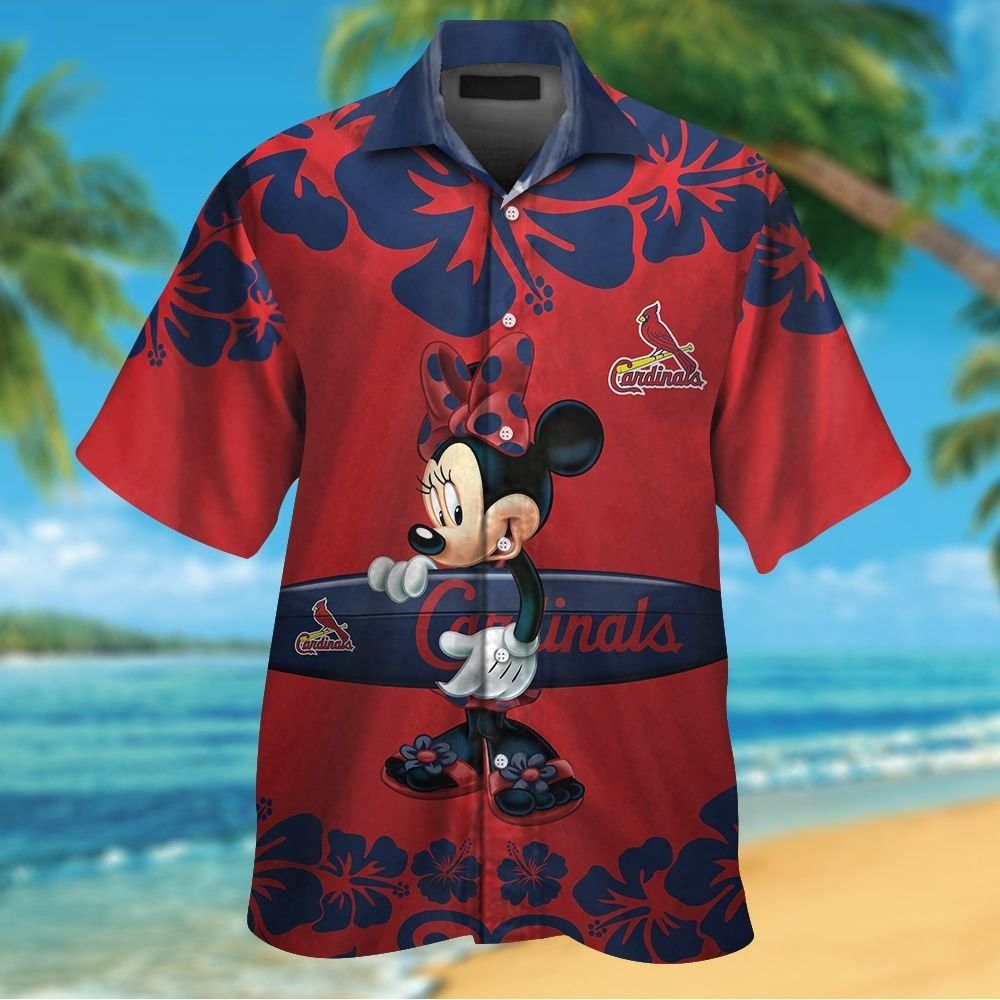 St. Louis Cardinals Minnie Mouse Short Sleeve Button Up Tropical Hawaiian Shirt