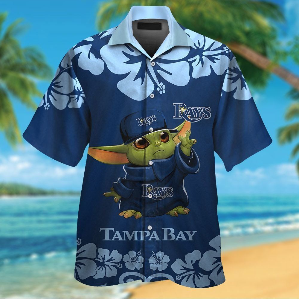 Tampa Bay Rays Baby Yoda Short Sleeve Button Up Tropical Hawaiian Shirt