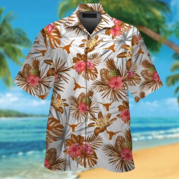 Texas Longhorns Short Sleeve Button Up Tropical Hawaiian Shirt Ver014