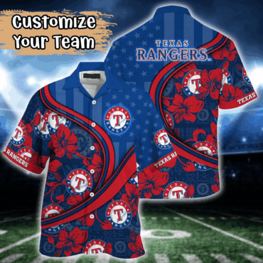 Texas Rangers Mlb Us Flag Hawaiian Shirt Custom Summer Aloha Shirt