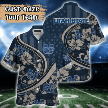Utah State Aggies Ncaa Us Flag Hawaiian Shirt Custom Summer Aloha Shirt