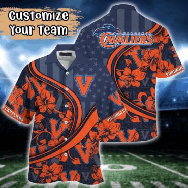 Virginia Cavaliers Ncaa Us Flag Hawaiian Shirt Custom Summer Aloha Shirt