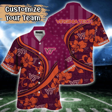 Virginia Tech Hokies Ncaa Us Flag Hawaiian Shirt Custom Summer Aloha Shirt