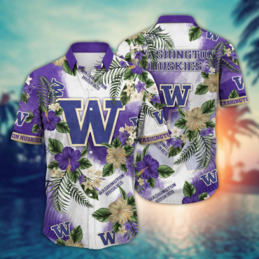 Washington Huskies Ncaa Hawaiian Shirt Sun Showerstime Aloha Shirt