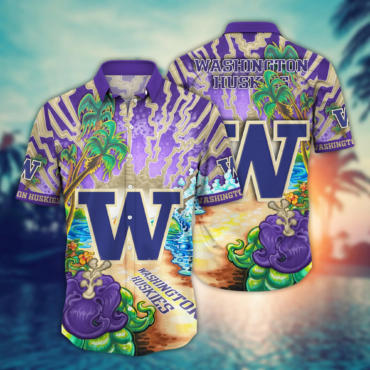 Washington Huskies Ncaa Hawaiian Shirt Sun Soakedtime Aloha Shirt