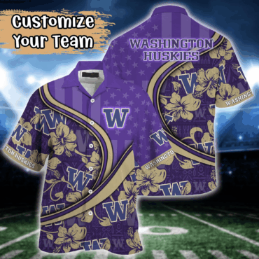 Washington Huskies Ncaa Us Flag Hawaiian Shirt Custom Summer Aloha Shirt