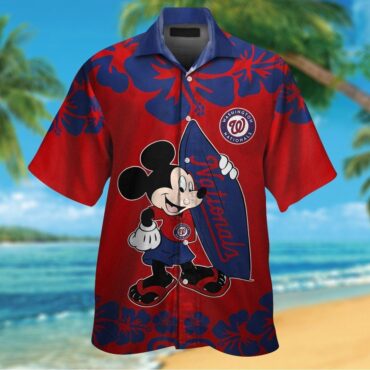 Washington Nationals Mickey Mouse Short Sleeve Button Up Tropical Hawaiian Shirt