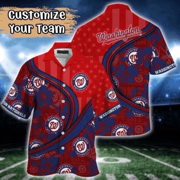 Washington Nationals MLB US Flag Hawaiian Shirt Custom Summer Aloha Shirt
