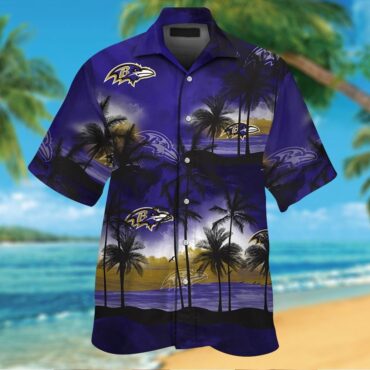 Baltimore Ravens Hawaiian Tropical Design Short Sleeve Button Up Shirt Ver02