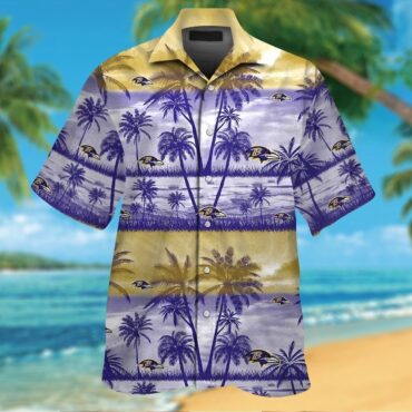 Baltimore Ravens Hawaiian Tropical Design Short Sleeve Button Up Shirt
