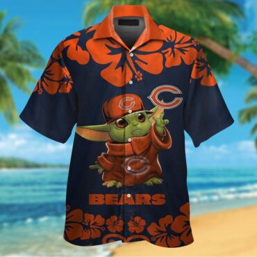 Chicago Bears Baby Yoda Short Sleeve Button Up Tropical Hawaiian Shirt