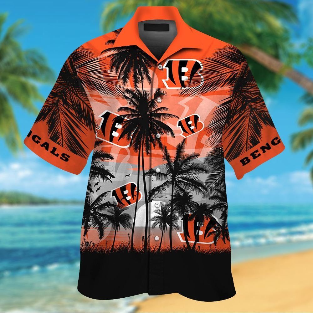 Cincinnati Bengals Short Sleeve Button Up Tropical Hawaiian Shirt Ver02
