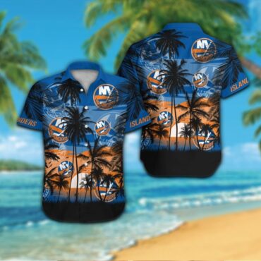 New York Islanders Short Sleeve Button Up Tropical Shirt Hawaiian Shirt