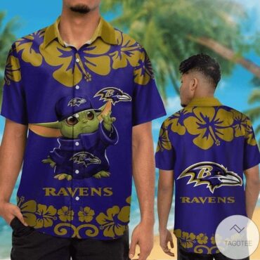 Baltimore Ravens Hawaiian Tropical Design Short Sleeve Button Up Shirt Ver09