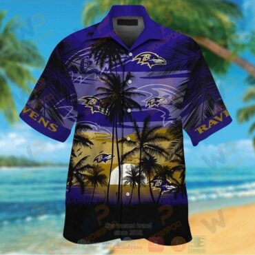 Baltimore Ravens Hawaiian Tropical Design Short Sleeve Button Up Shirt Ver08