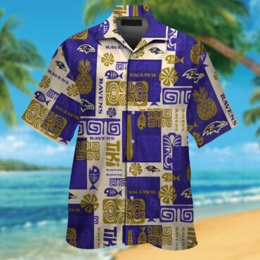 Baltimore Ravens Hawaiian Tropical Design Short Sleeve Button Up Shirt Ver04