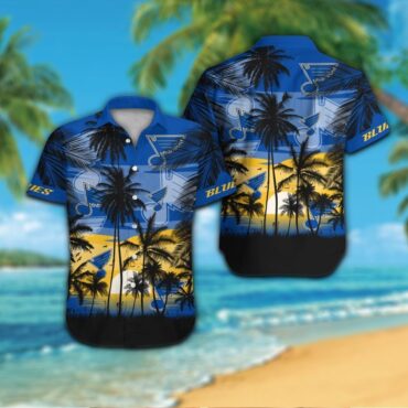 St. Louis Blues Short Sleeve Button Up Tropical Hawaiian Shirt